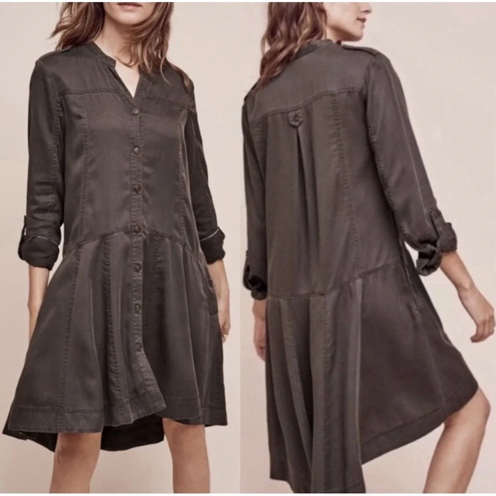 Anthropologie Holding Horses Mariona Shirt‎ Dress Size 12 Gray Lyocell Tencel